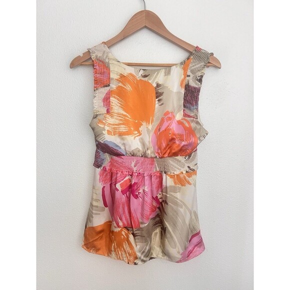 VTG Y2K BCBGMAXAZRIA Silk Floral Sleeveless Blouse Empire Waist Ruffles Size XS - Picture 3 of 5